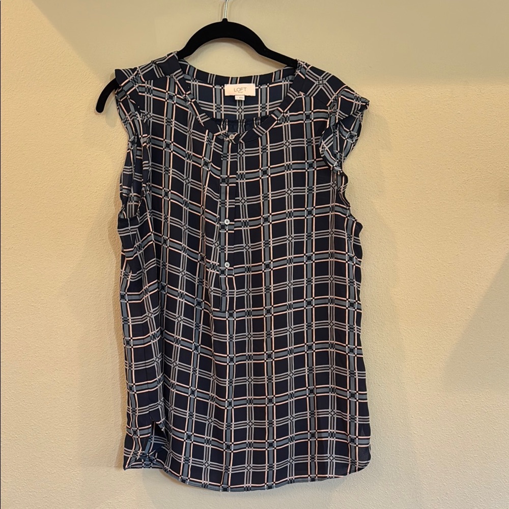 LOFT Navy Plaid Women's sleeveless Top Large